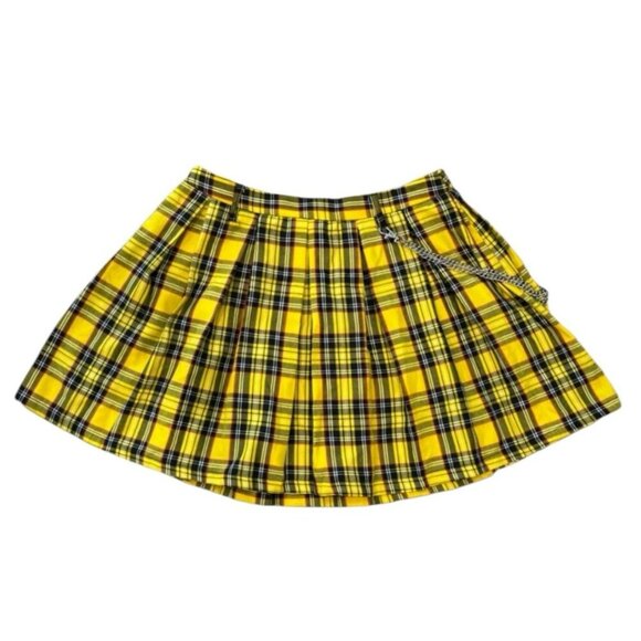 Hot Topic Yellow Plaid Pleated Mini Skirt‎ w/ Chain | Punk Grunge | Size S - Picture 1 of 4